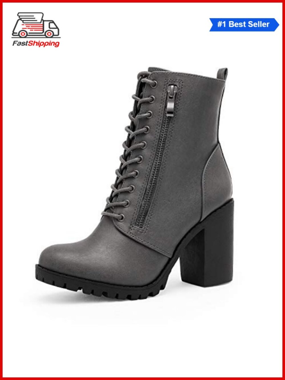 Women's Faux Leather Ankle Booties Chunky Heel Lace Up Boots